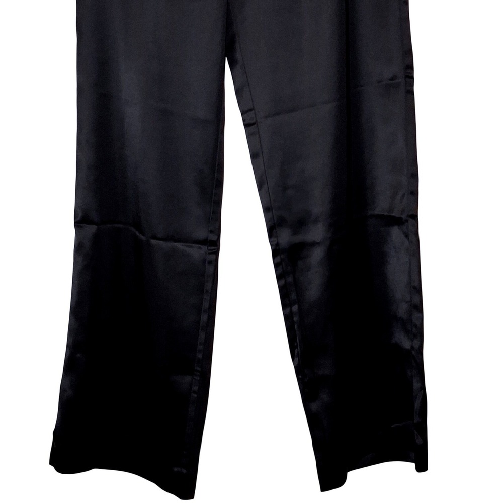 NEW Carbon38 Womens Black Satin Pants M Straight Leg High Rise Trousers Tailored - Picture 7 of 16